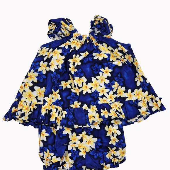 Baby Hawaiian Floral Romper Set 24 Months Hawaii Station Floral Blue Yellow - Picture 1 of 6